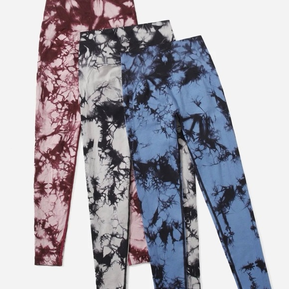 Trendy Seamless Tie Dye Top-stitching Wideband Waist Sports Leggings *NEW* - Picture 3 of 5